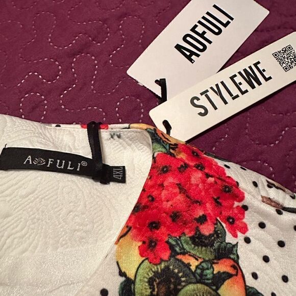 Stylewe Aofuli colorful flowers , polka dots & lemon dress -4XL- lined- NWT - Picture 9 of 13